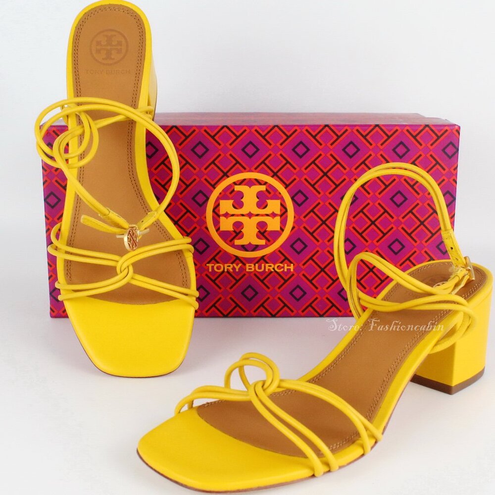 NEW Tory Burch Mini Benton Knot Strap Leather Sandals Goldfinch US 9